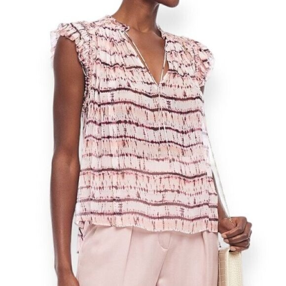 Ulla Johnson Clea Pink Tie Dye Stripe Silk Blouse , Size 2 - Picture 1 of 16